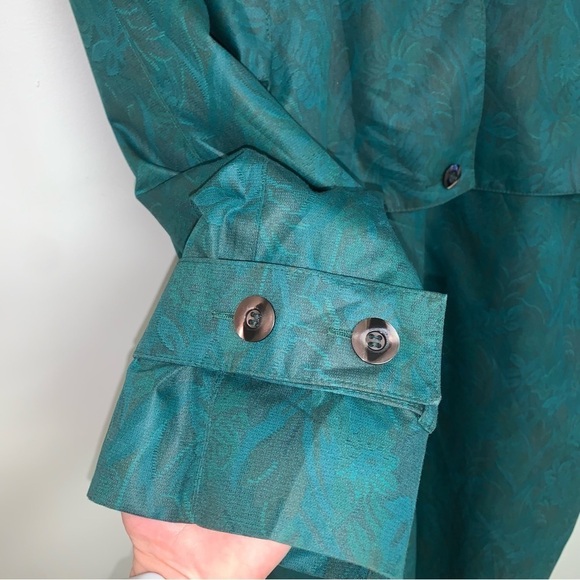 London Fog Vintage Trench Coat Size 6 US Insulated Jacket Emerald Green Floral - Picture 9 of 13